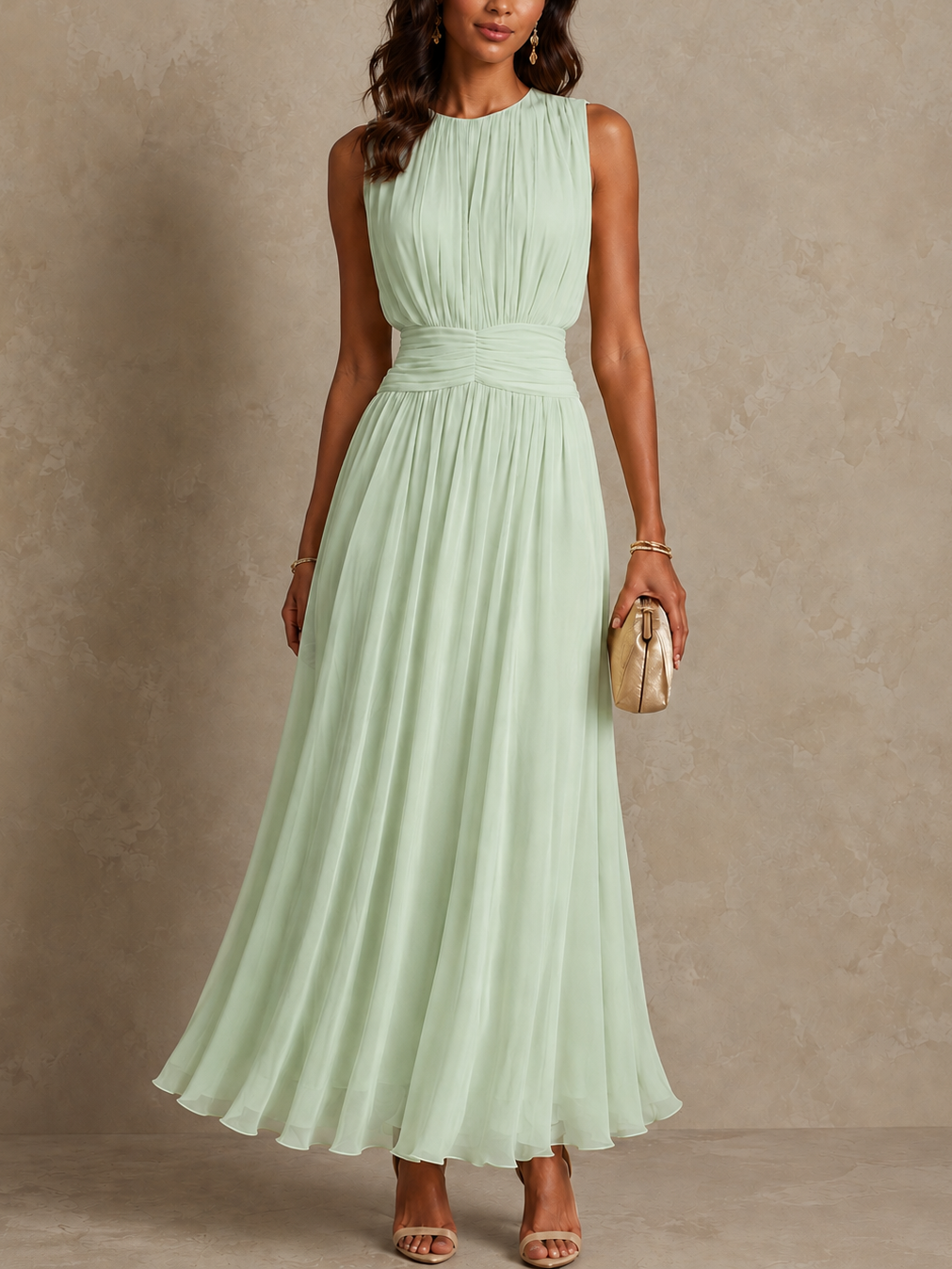 Roxanne | Ruched-Waist Sleeveless Maxi Dress
