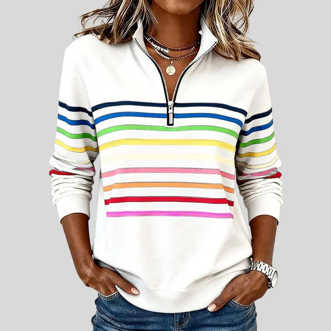 Celine | Colorful Striped Quarter -Zip Sweatshirt