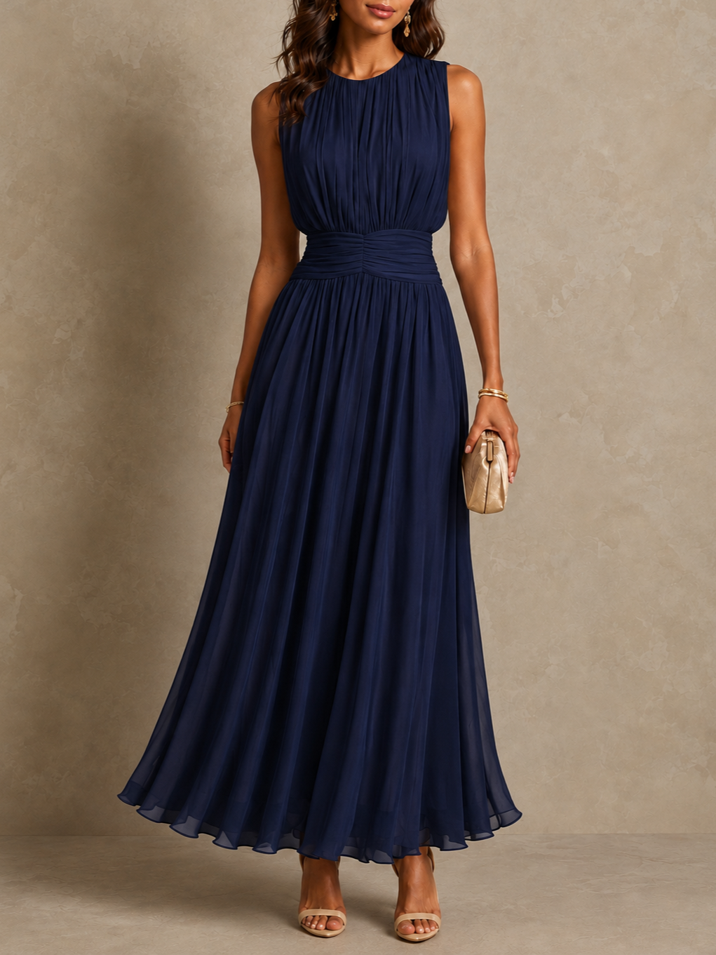 Roxanne | Ruched-Waist Sleeveless Maxi Dress