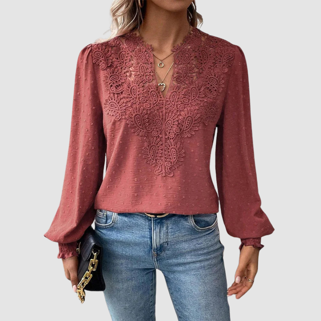 Sondra™ Luxury Lace Blouse with V-Neck