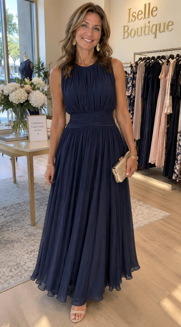 Roxanne | Ruched-Waist Sleeveless Maxi Dress