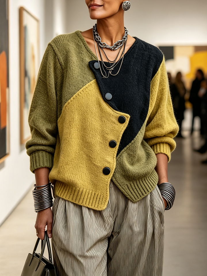 Veronica | Artistic Cozy Asymmetric Color-block Knit Sweater