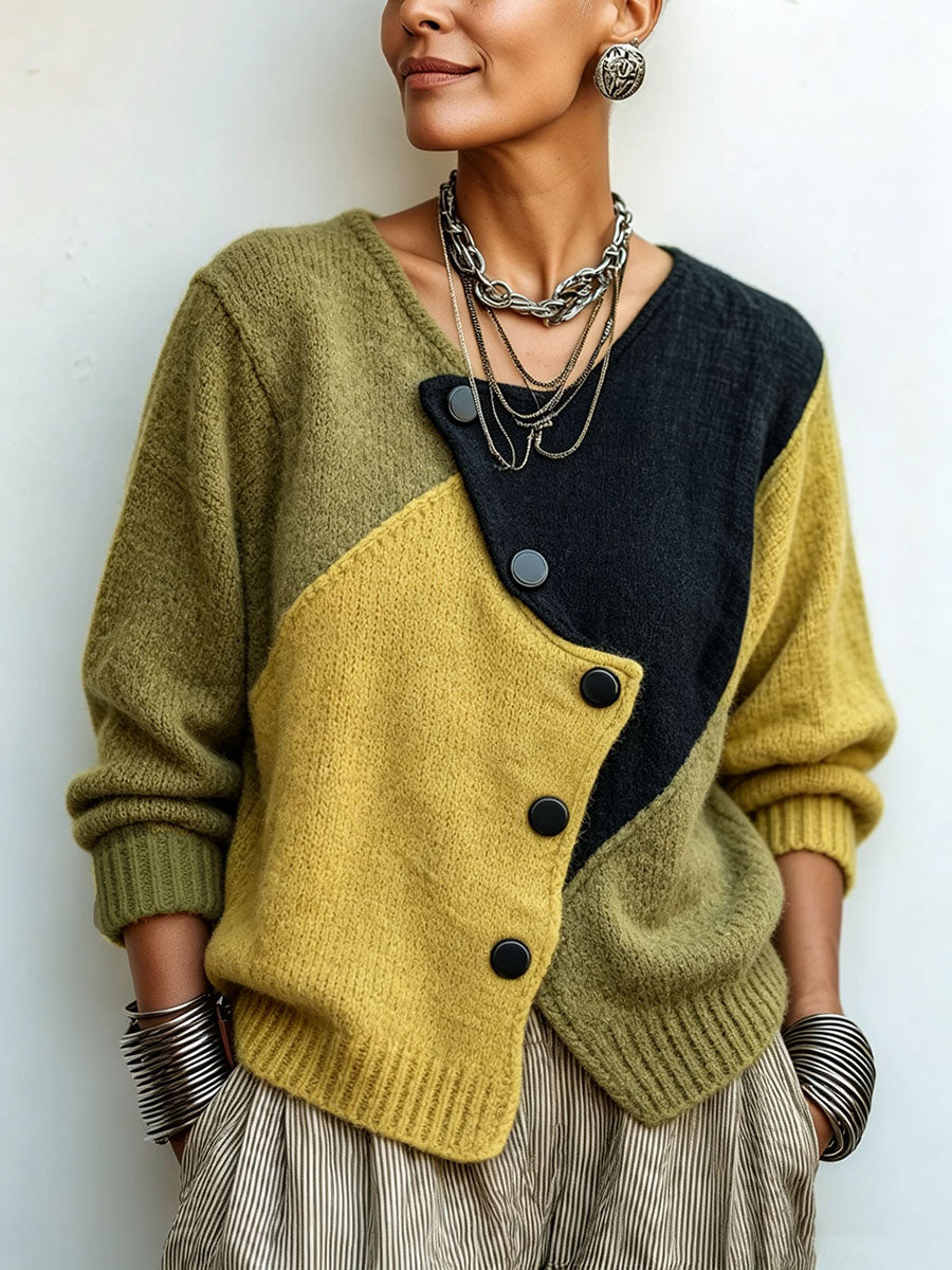 Veronica | Artistic Cozy Asymmetric Color-block Knit Sweater