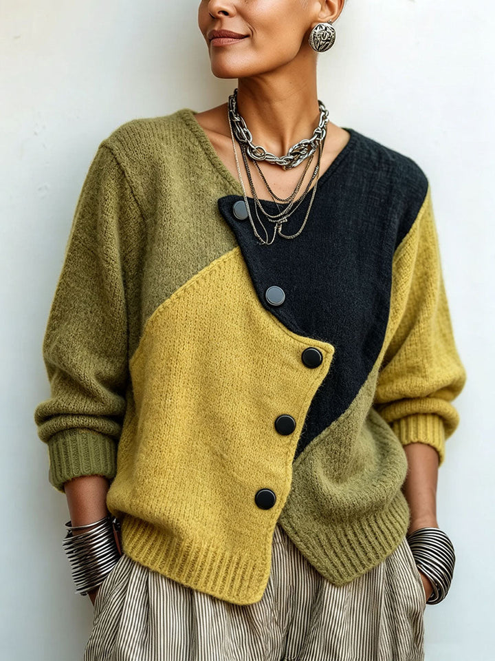Veronica | Artistic Cozy Asymmetric Color-block Knit Sweater